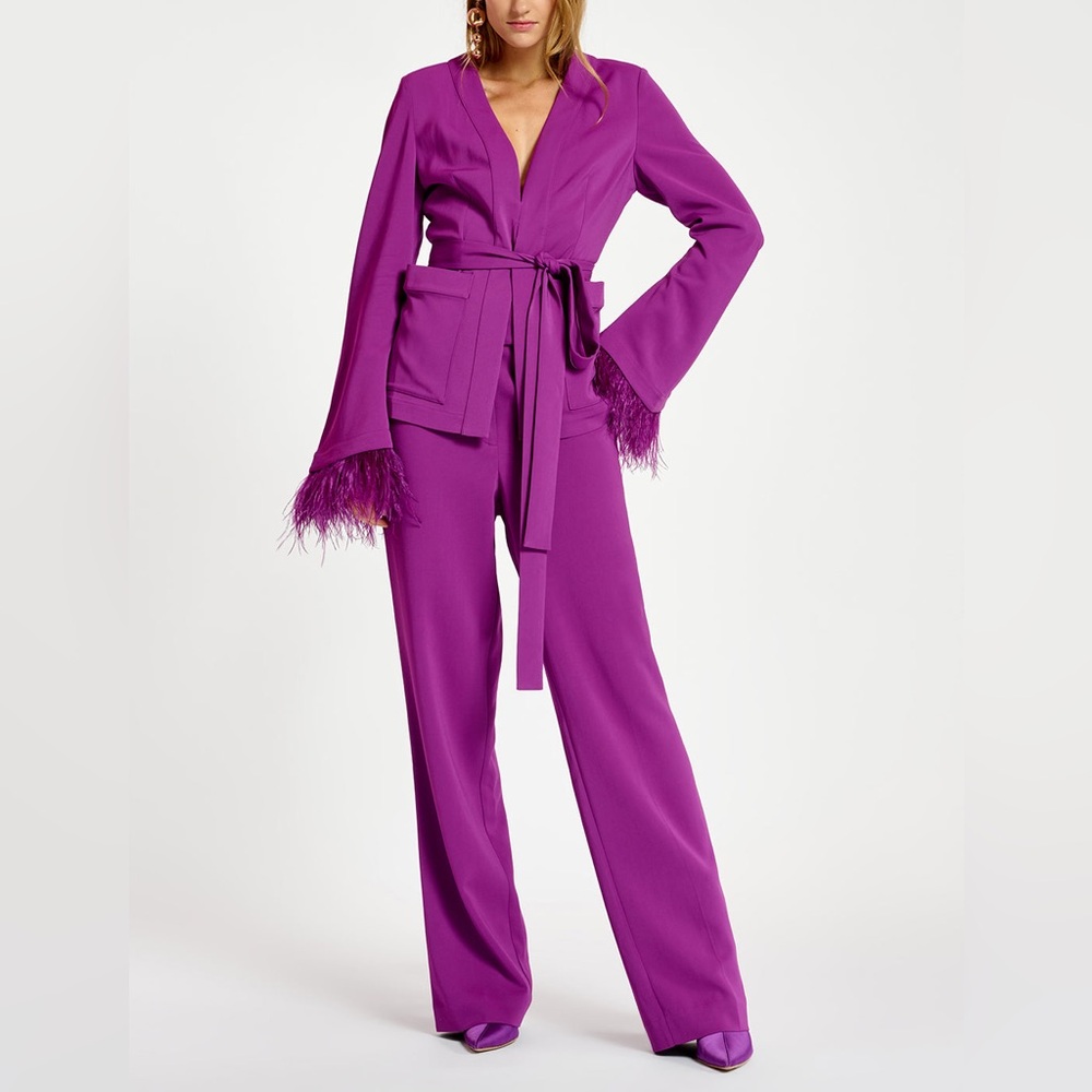 Essentiel Antwerp Purple viscose-satin straight-leg pants